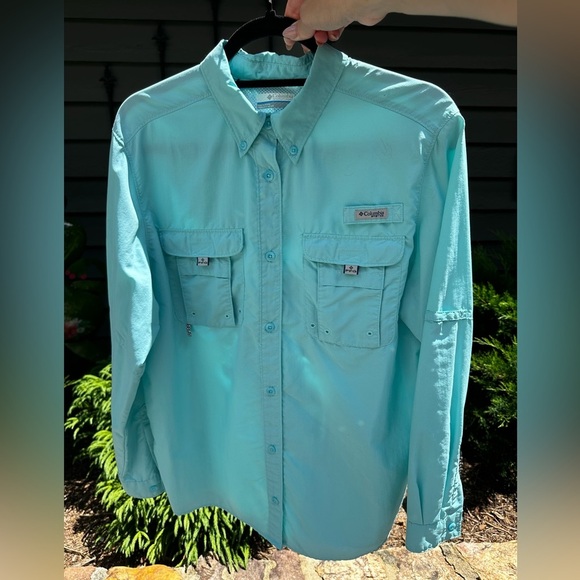 Columbia Other - Columbia Men's Long Sleeve Fishing Shirt Aqua Teal Size L UPF Sun Protection